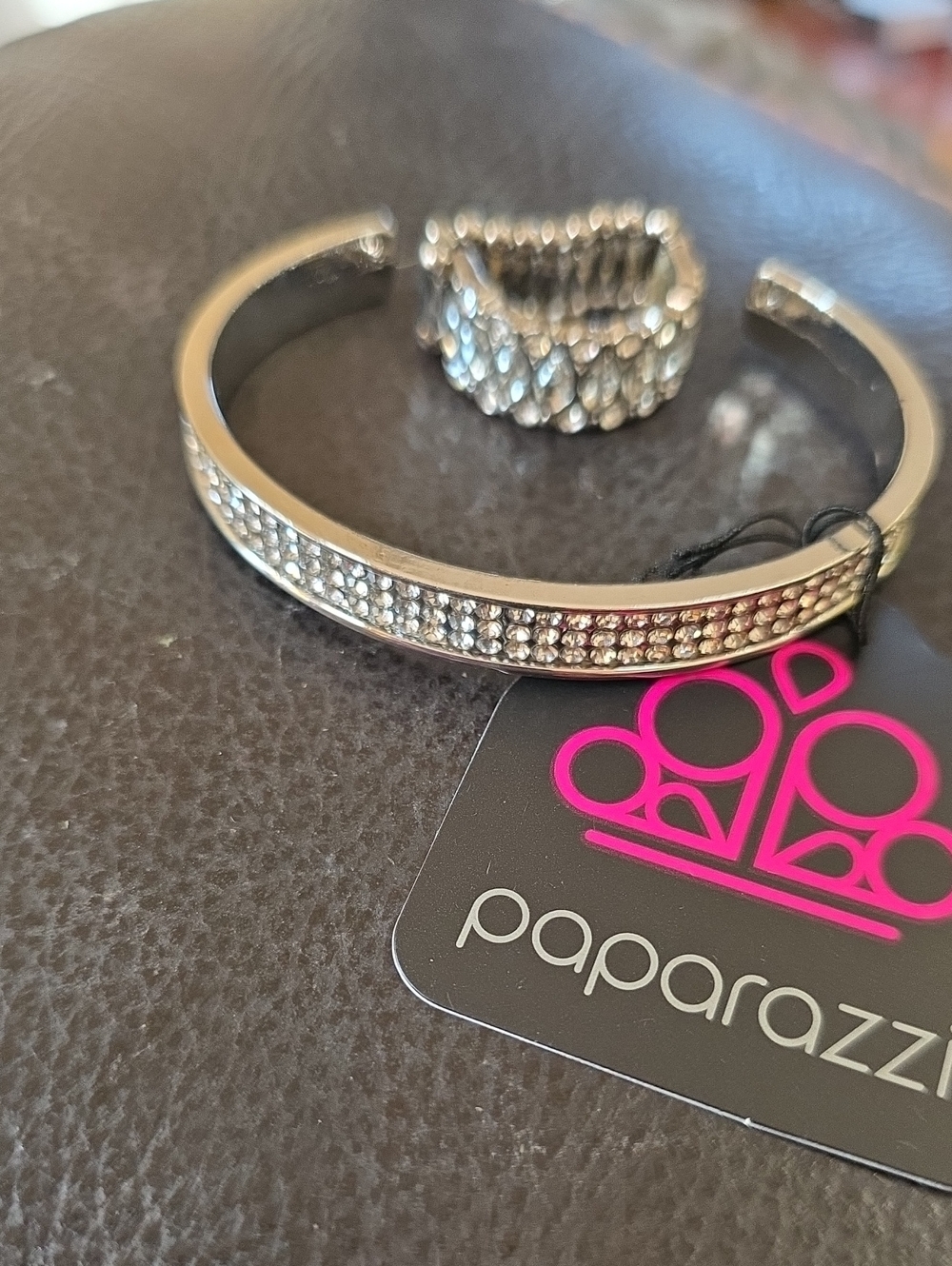 paparazzi Silver Crystal Pavé Open Cuff Bracelet
